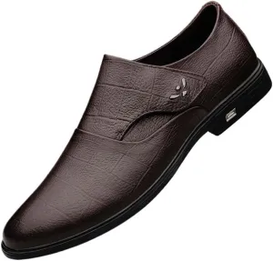 Dress Formal Shoes for Mens Pu Leather Uniform Slip-on Plain Toe Party Wedding Non Slip Rubber Sole Low Top Classic