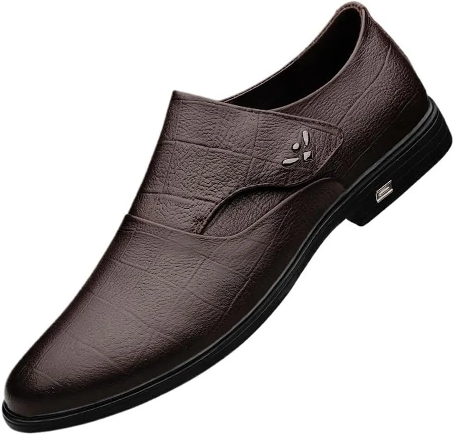 Dress Formal Shoes for Mens Pu Leather Uniform Slip-on Plain Toe Party Wedding Non Slip Rubber Sole Low Top Classic