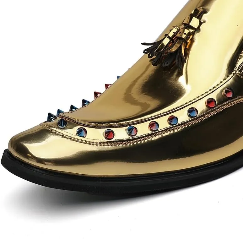Dress Oxford for Men Slip On Pointed Toe PU Leather with Tassel Studs Decoration Non Slip Resistant Block Heel Rubber Sole Anti-Slip Outdoor