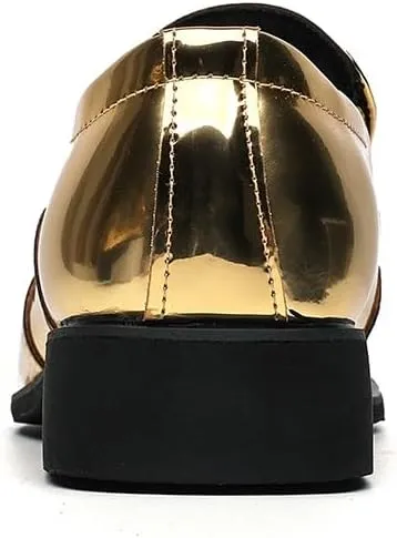 Dress Oxford for Men Slip On Pointed Toe PU Leather with Tassel Studs Decoration Non Slip Resistant Block Heel Rubber Sole Anti-Slip Outdoor
