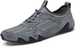 Driving Shoes for Men Breathable Mesh Men's Casual Shoes Slip On Fashion Comfortable Handmade Size13 Grey
