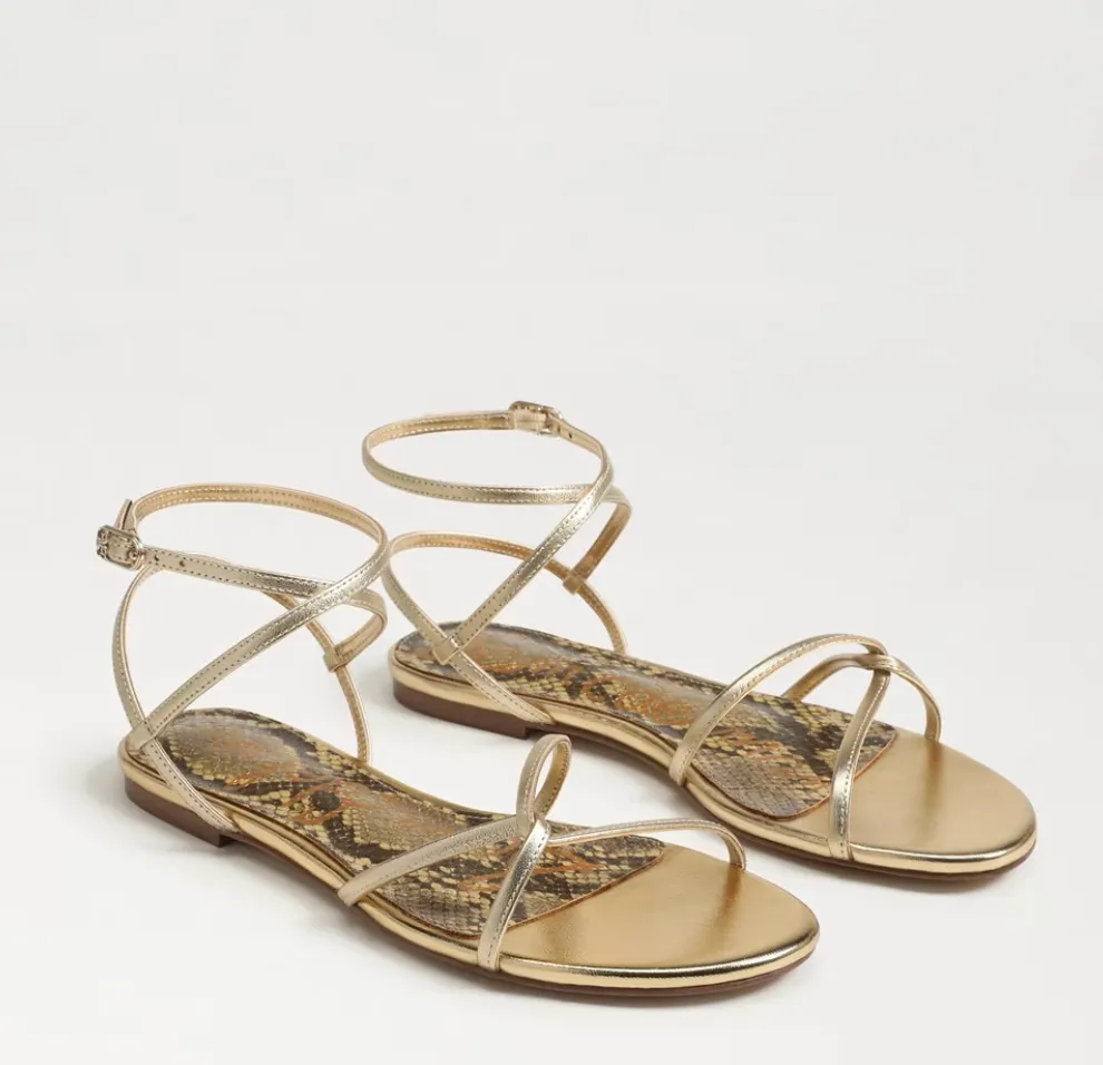 Ellina Strappy Flat Sandal -Amber Gold Leather