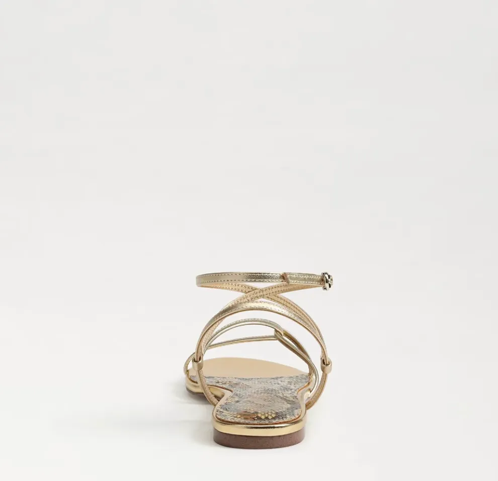Ellina Strappy Flat Sandal -Amber Gold Leather