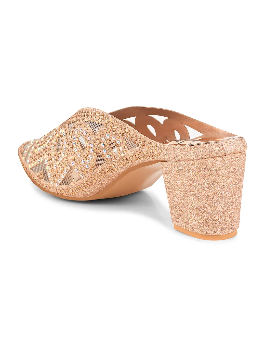 Embellished Pointed-Toe Block Mule Heels
