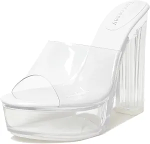 Fantoesay Women's Clear Platform Sandals Chunky Heel Mules Slip On Sandals