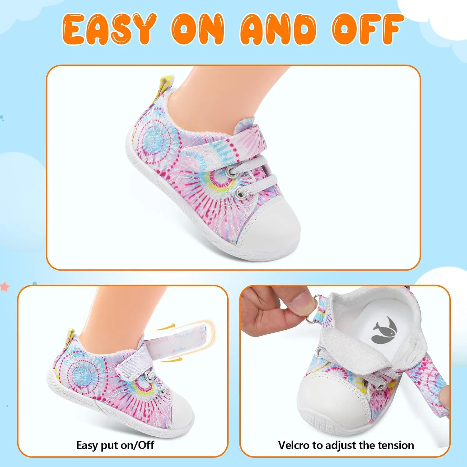 FEETCITY Baby Canvas Shoes Boys Girls Baby First Walking Shoes Infant Crib Shoes Slip On Sneakers