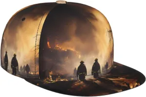 Firefighters Fighting Fires Outdoor Sports Baseball Cap, Daily Sports Adjustable Fashionable Flat Brim hat, Unisex Four-Season Outdoor Sports Cap, Black