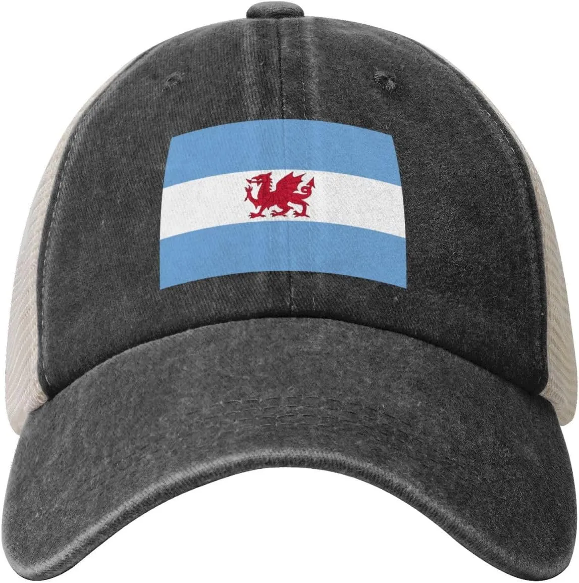 Flag of The Welsh Colony in Patagonia Baseball Cap Women Men Mesh Back Denim Hat Vintage Trucker Hats Dad Caps