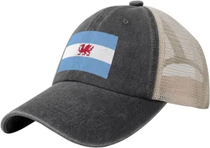 Flag of The Welsh Colony in Patagonia Baseball Cap Women Men Mesh Back Denim Hat Vintage Trucker Hats Dad Caps