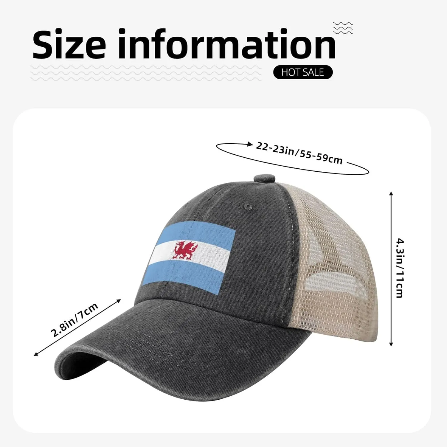 Flag of The Welsh Colony in Patagonia Baseball Cap Women Men Mesh Back Denim Hat Vintage Trucker Hats Dad Caps