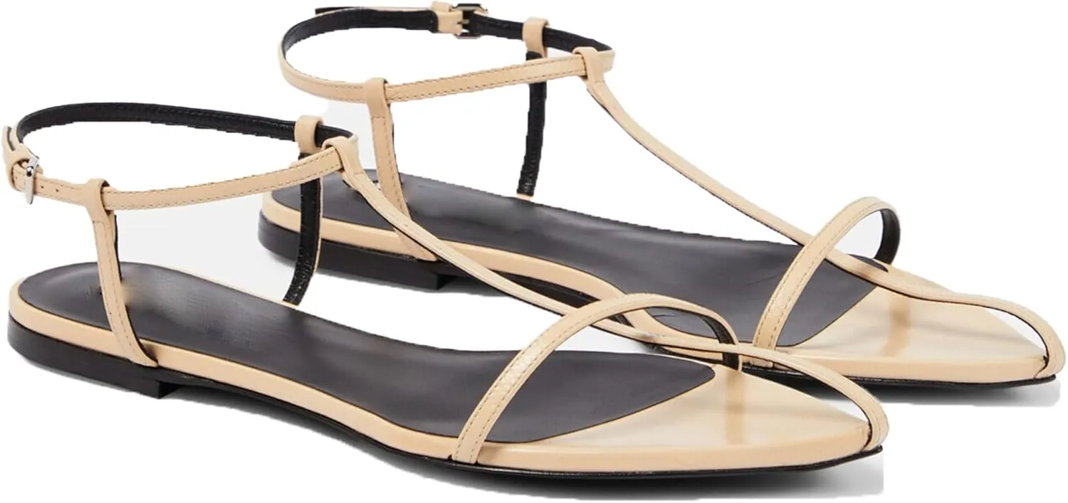 Flat Sandals for Women with Metal Buckle Ankle Strappy Ladies Fashion Slide Sandals Comfortable Summer Open Toe Women Sandals Dressy.