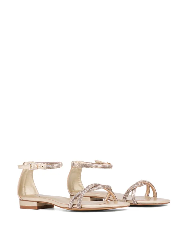 Flat Strappy Sandals, Shimmer Gold