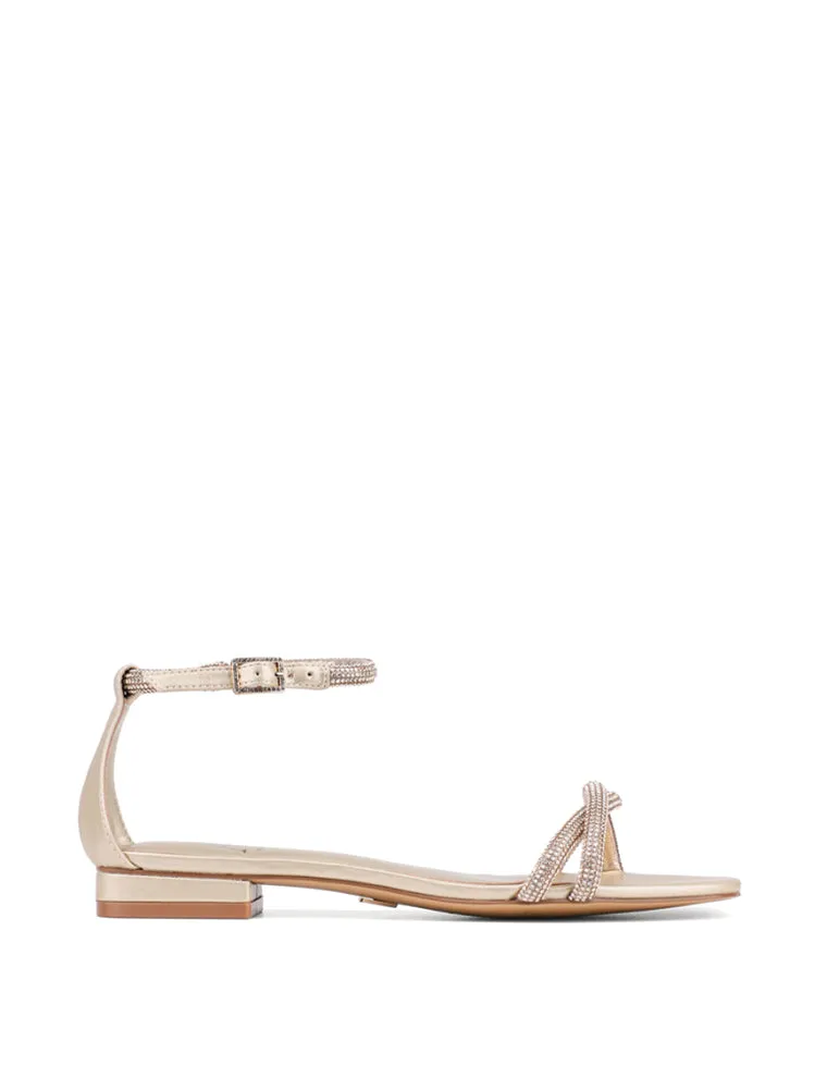 Flat Strappy Sandals, Shimmer Gold