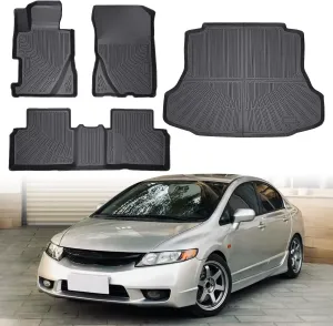 Floor Mats & Cargo Liner Compatible with 2006-2011 Honda Civic,All Weather Protection,Waterproof,Anti-Slip TPE Floor Mats & Trunk Mat Fit for 2006 2007 2008 2009 2010 2011 Honda Civic Accessories