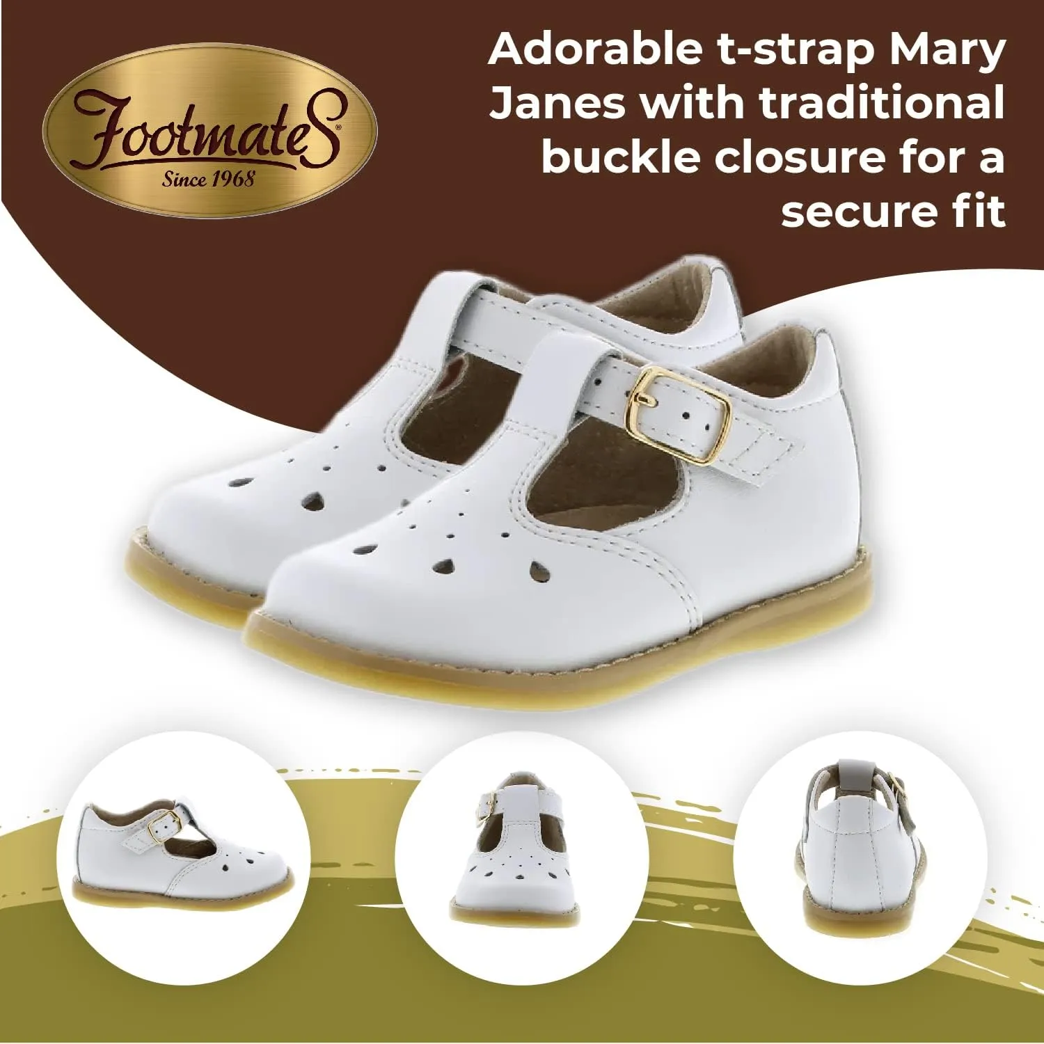 FOOTMATES Harper Mary Jane T-Strap Girls Flat Leather Walking Shoes with Custom-Fit Insoles, Slip-Resistant Non-Marking Outsoles - for Toddlers and Little Kids, Ages 1-8