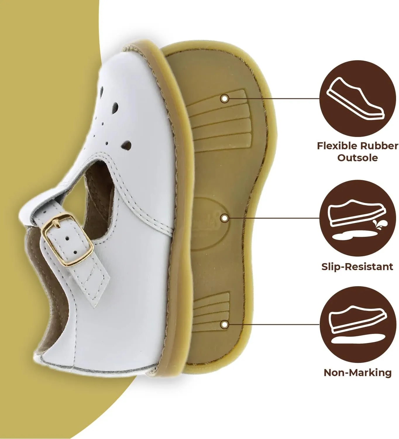 FOOTMATES Harper Mary Jane T-Strap Girls Flat Leather Walking Shoes with Custom-Fit Insoles, Slip-Resistant Non-Marking Outsoles - for Toddlers and Little Kids, Ages 1-8