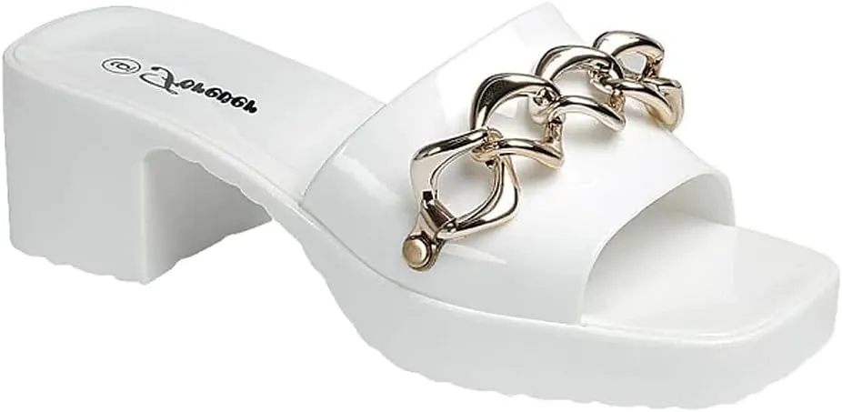 Forever Womens Jelly Block Heel Slip On Sandals