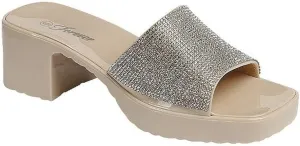 Forever Womens Jelly Block Heel Slip On Sandals
