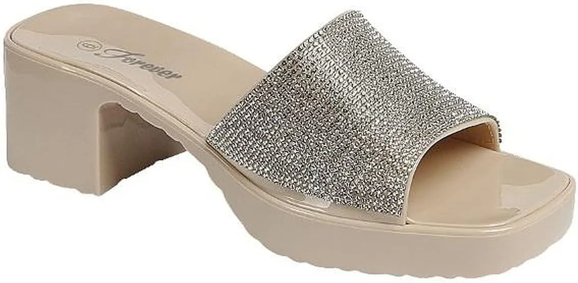 Forever Womens Jelly Block Heel Slip On Sandals
