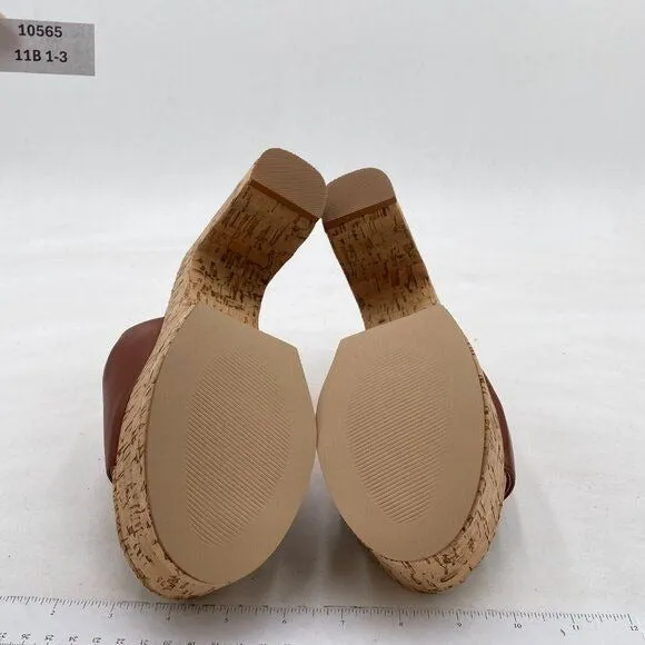FOWT Brown Cork High Chunky Heel Backless Mule Platform Open Toe Vacation Sandal