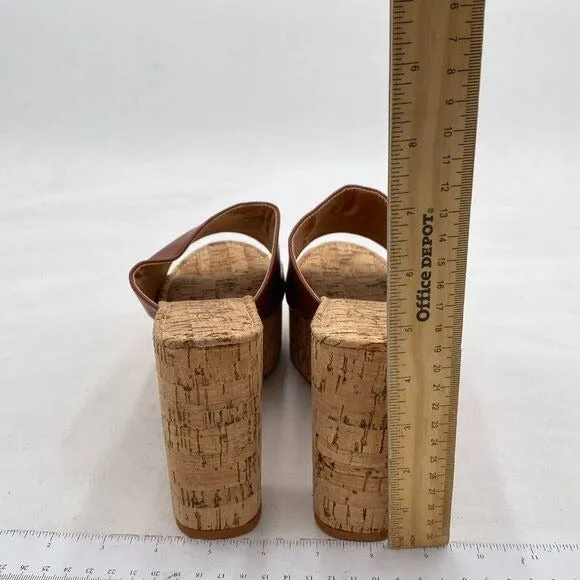 FOWT Brown Cork High Chunky Heel Backless Mule Platform Open Toe Vacation Sandal