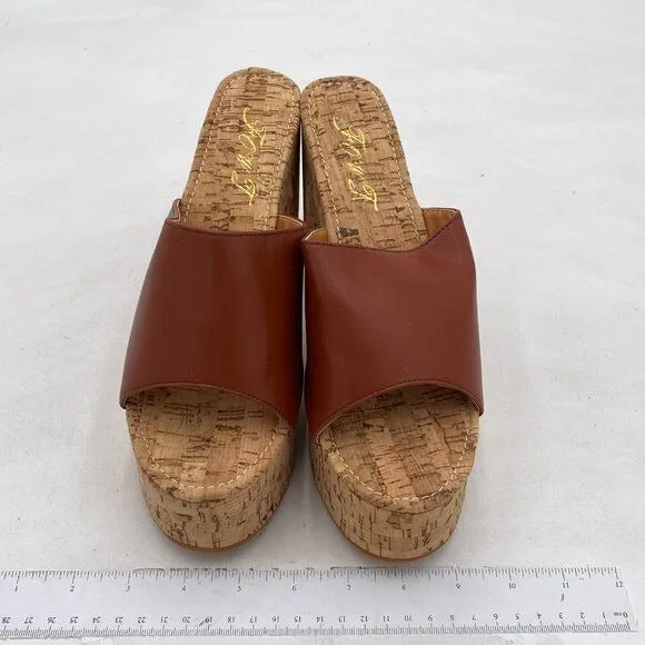 FOWT Brown Cork High Chunky Heel Backless Mule Platform Open Toe Vacation Sandal