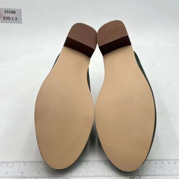 FOWT Darkgreen Closed Toe Mule Slip On Loafer Low Chunky Heel Slides Slippers