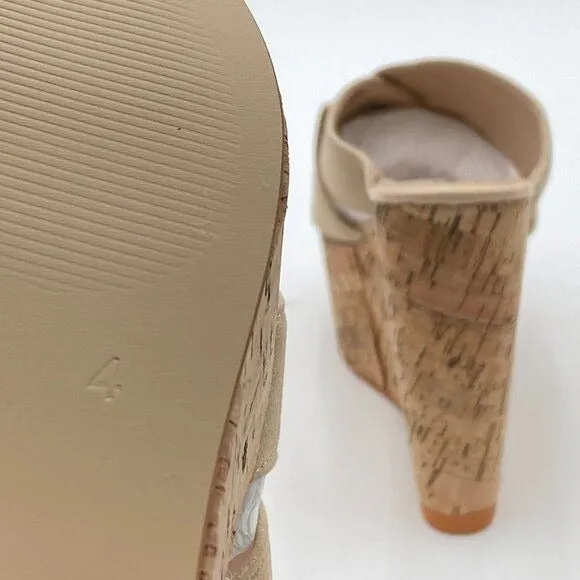 FOWT Nude Cork Wedge Heel Backless Mule Platform Open Toe Sandal Vacation Shoe