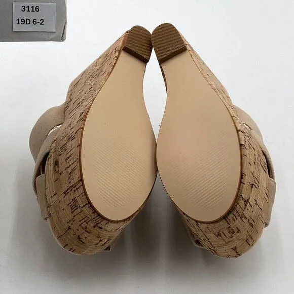 FOWT Nude Cork Wedge Heel Backless Mule Platform Open Toe Sandal Vacation Shoe