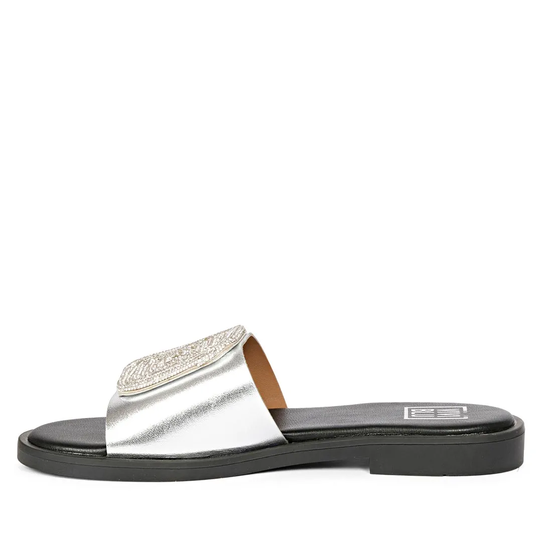 Freya Silver Leather Flat Sandals