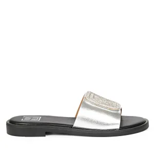 Freya Silver Leather Flat Sandals