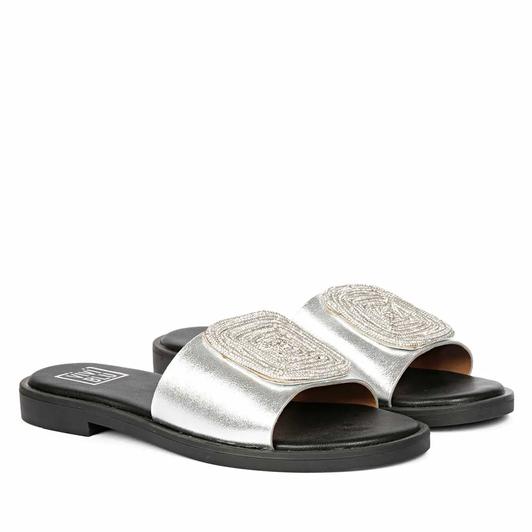 Freya Silver Leather Flat Sandals