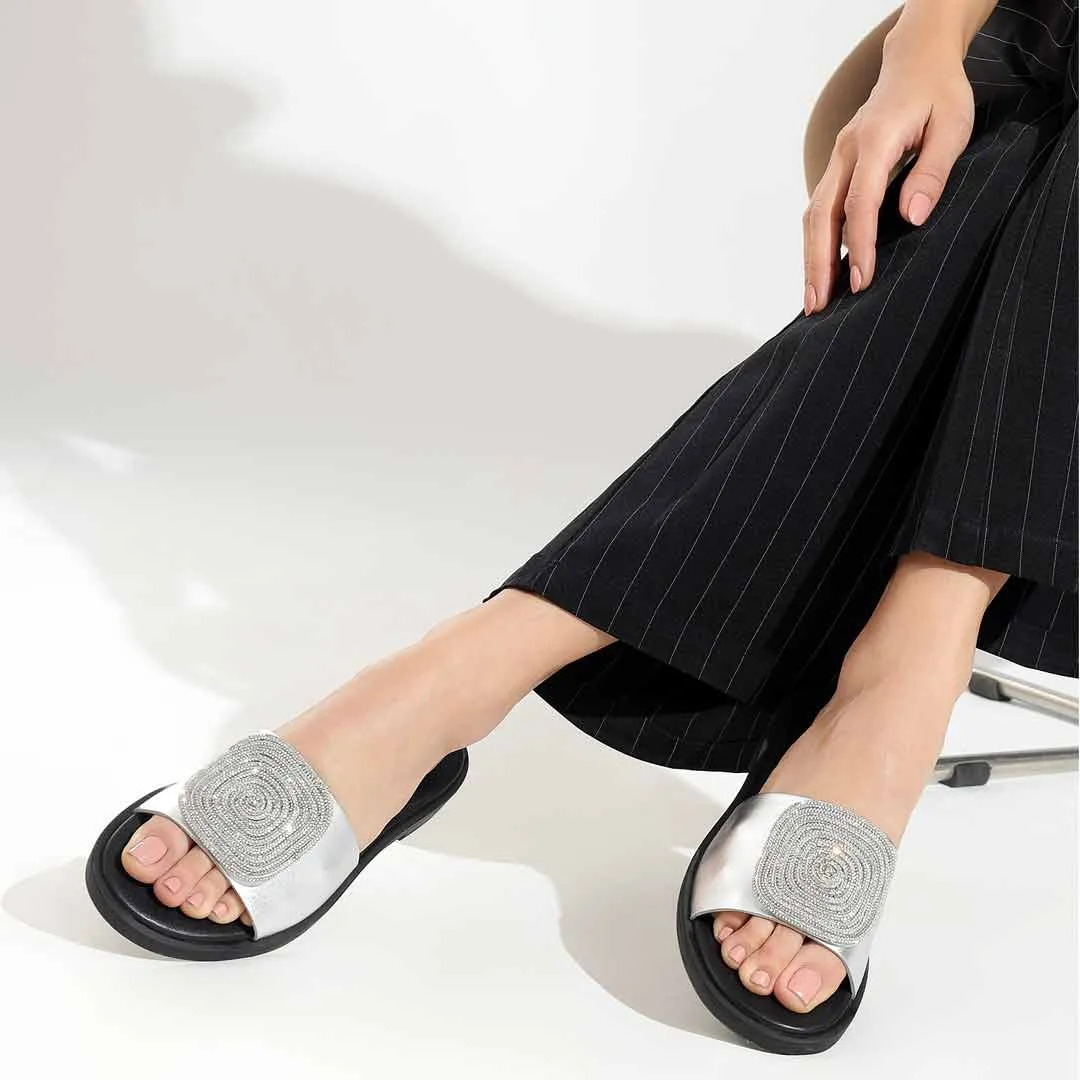 Freya Silver Leather Flat Sandals