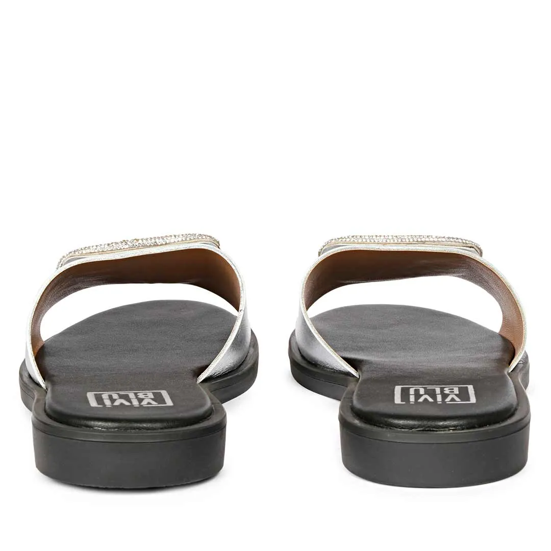 Freya Silver Leather Flat Sandals