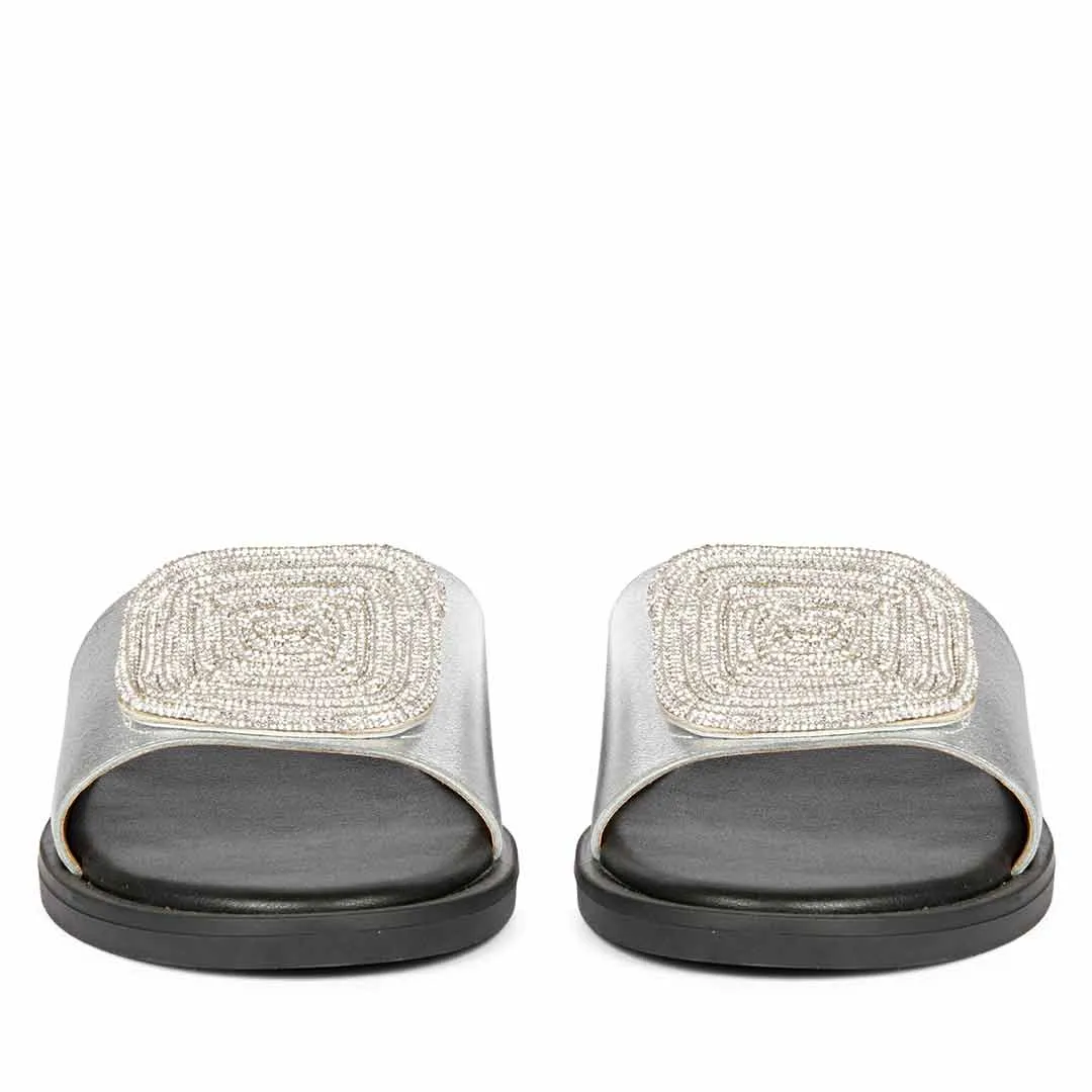Freya Silver Leather Flat Sandals