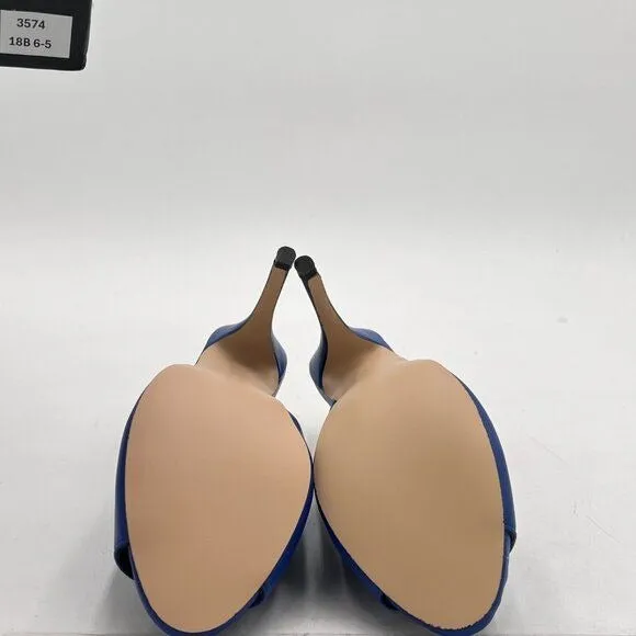 FSJ Blue Open Peep Toe Mule Sandals Wide Strap Slide Slippers Stiletto High Heel