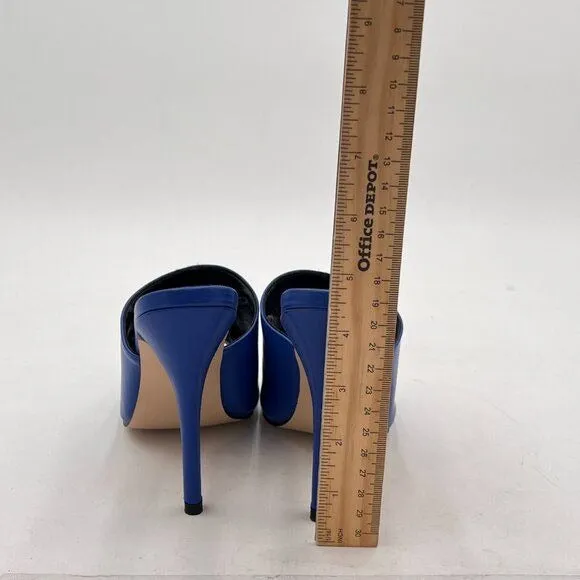 FSJ Blue Open Peep Toe Mule Sandals Wide Strap Slide Slippers Stiletto High Heel