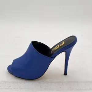 FSJ Blue Open Peep Toe Mule Sandals Wide Strap Slide Slippers Stiletto High Heel