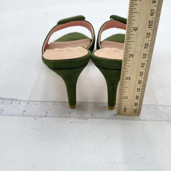 FSJ Olive Green Suede Peep Toe Kitten Heels Backless Summer Sandal Slide On Mule