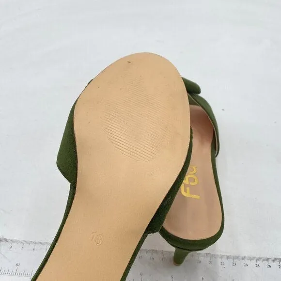 FSJ Olive Green Suede Peep Toe Kitten Heels Backless Summer Sandal Slide On Mule