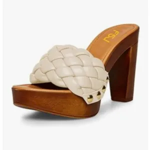 FSJ White Braided Open Toe Chunky High Heel Sandal Platform Casual Slide Slipper