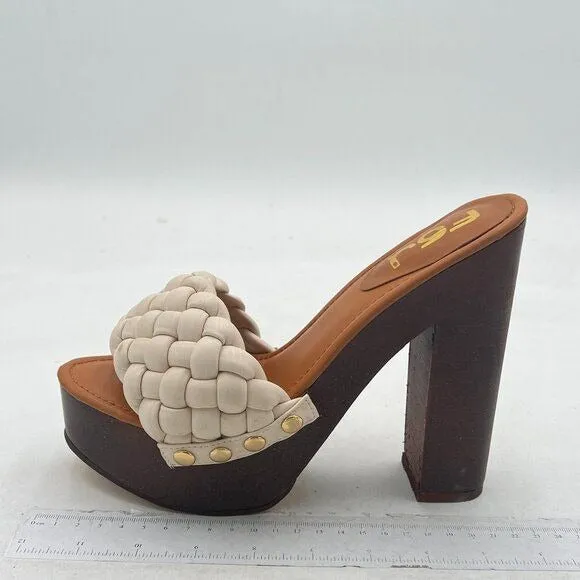 FSJ White Braided Open Toe Chunky High Heel Sandal Platform Casual Slide Slipper