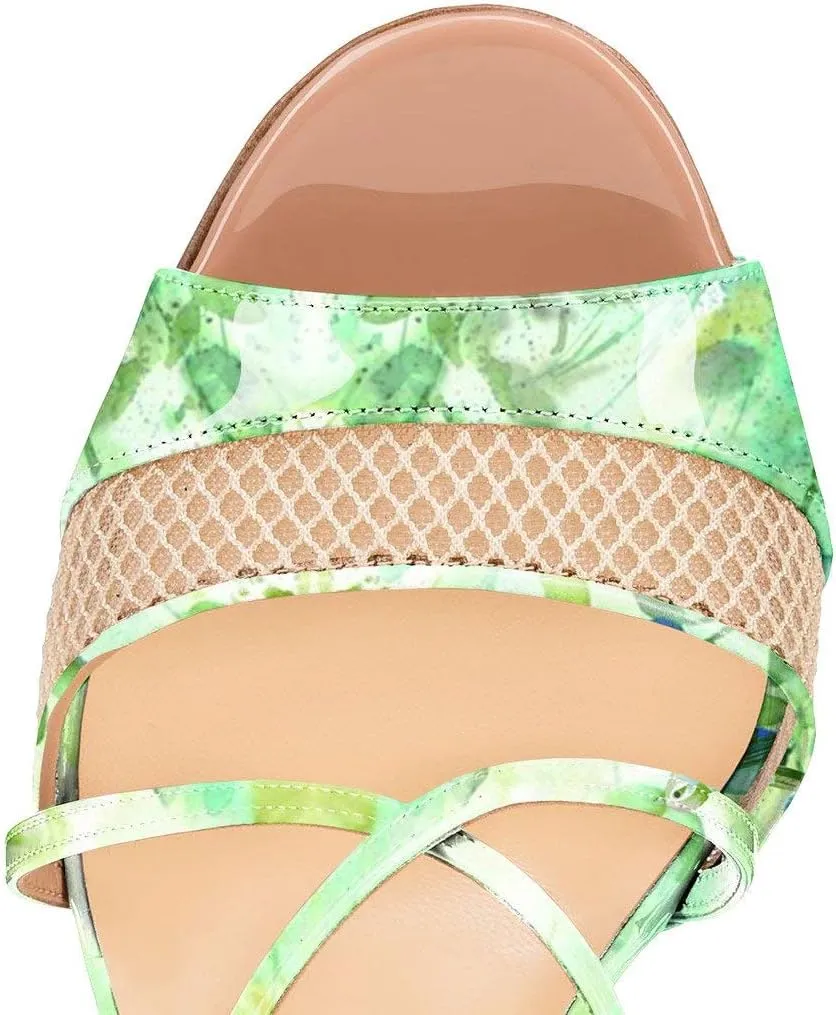 FSJ Women Graceful Open Toe Mesh Sandals High Heels Stilettos Strappy Slip on Crisscross Straps Shoes With Buckle Size 4-15 US