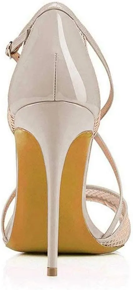 FSJ Women Graceful Open Toe Mesh Sandals High Heels Stilettos Strappy Slip on Crisscross Straps Shoes With Buckle Size 4-15 US