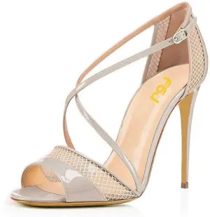 FSJ Women Graceful Open Toe Mesh Sandals High Heels Stilettos Strappy Slip on Crisscross Straps Shoes With Buckle Size 4-15 US