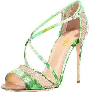 FSJ Women Graceful Open Toe Mesh Sandals High Heels Stilettos Strappy Slip on Crisscross Straps Shoes With Buckle Size 4-15 US
