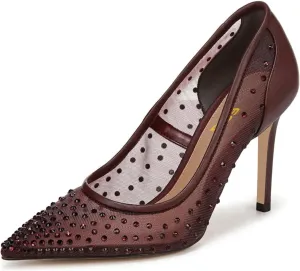 FSJ Women Pointed Toe Stiletto Pumps Slip On Sparkly Rhinestones Studded Mesh High Heel Sexy Formal Event Dress Shoes Sizes 4-16 US
