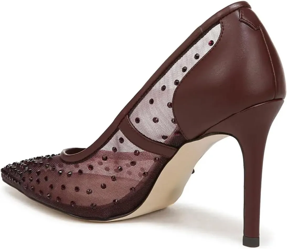 FSJ Women Pointed Toe Stiletto Pumps Slip On Sparkly Rhinestones Studded Mesh High Heel Sexy Formal Event Dress Shoes Sizes 4-16 US