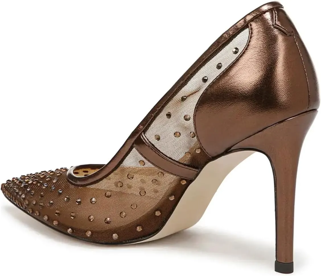 FSJ Women Pointed Toe Stiletto Pumps Slip On Sparkly Rhinestones Studded Mesh High Heel Sexy Formal Event Dress Shoes Sizes 4-16 US