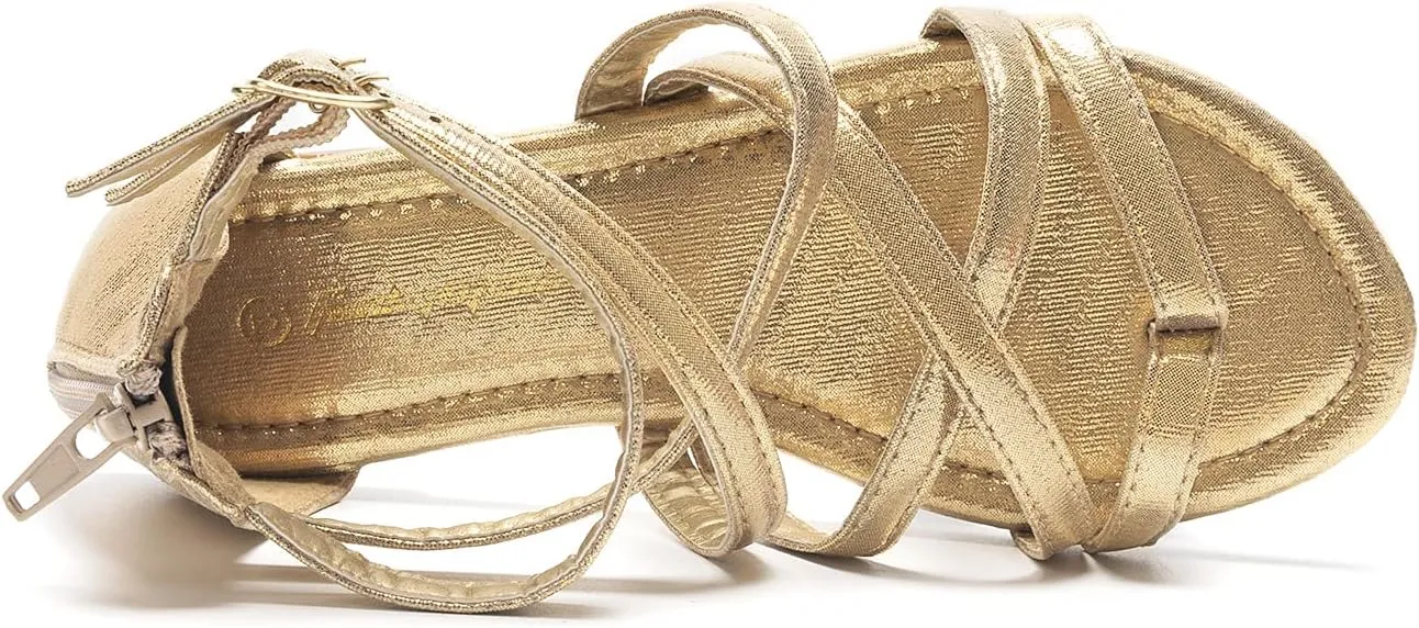 FUNKYMONKEY Girls Gladiator Strap Sandals Flat Fisherman Thong Cross Strappy Sandals